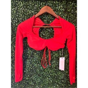 We are HAH Hot as Hell Keep It Up Swim Top Sz Small Red NWT